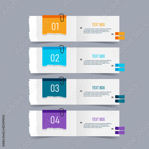 Text box design with note papers infographic.	
