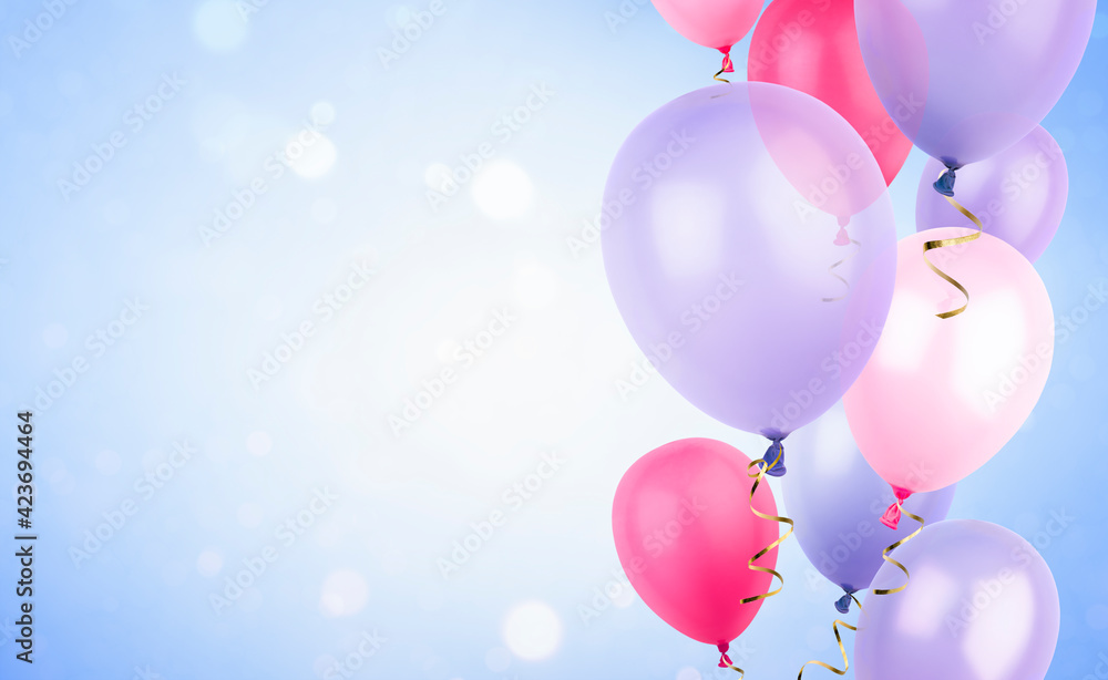 bright balloons fly on a blue background bright balloons fly on a blue background