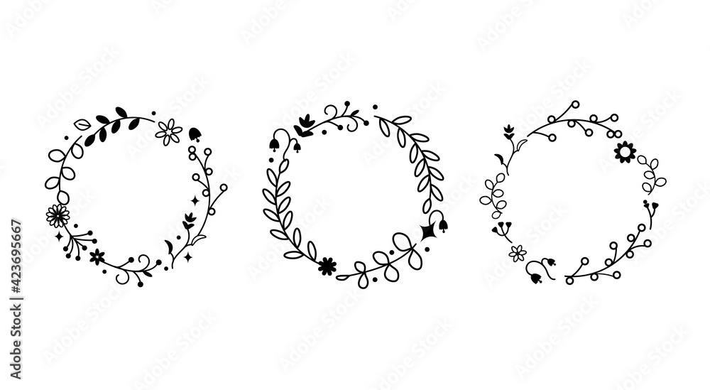 Three Wildflower wreaths. Vector stock illustration for poster or card Three Wildflower wreaths. Vector stock illustration for poster or card