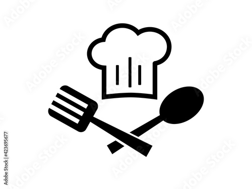Chef emblem with toque and spoon isolated on a white background. Vector stock  illustration for card or banner photo