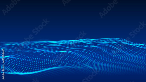 Artificial intelligence concept. Big data visualization. Blue cyber technology wave. Vector illustration.