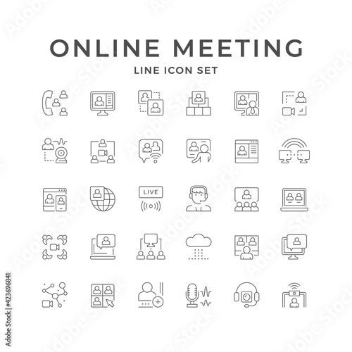 Set line icons of online meeting