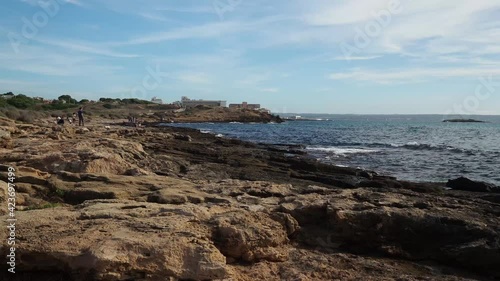 180º panoramic view on the sunny beach of Palma de Mallorca. balearic islands.