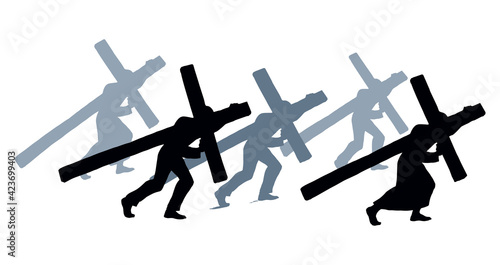 Men carry the cross. Vector drawing