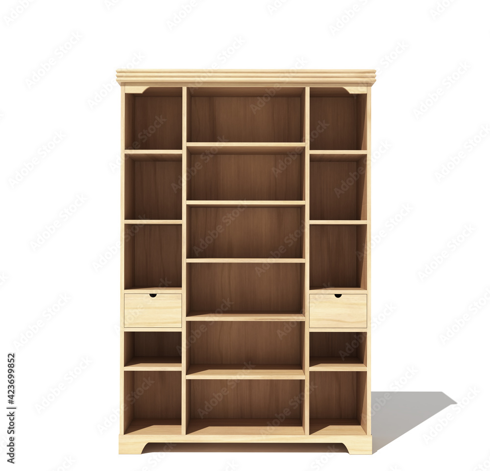 Bookshelf isolated on white background. 3d illustration Bookshelf isolated on white background. 3d illustration