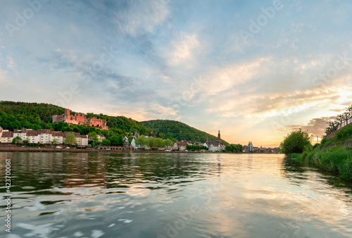 Heidelberg city along the Neckar River at sunset