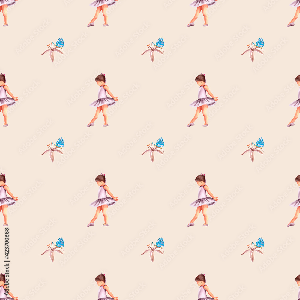 Ballerina shoes seamless pattern.Ballerina shoes drawing. illustration design for fashion fabrics, textile graphics, prints, wallpapers and other uses.