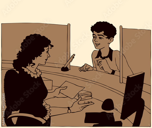 Vector image. Business conversation in the service sector