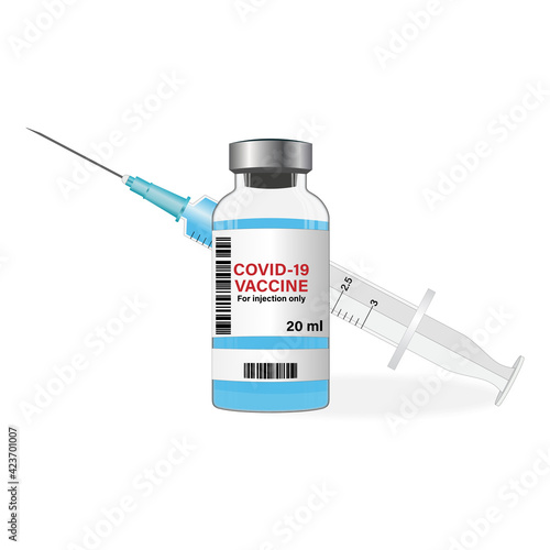 Vaccine ampoule with syringe. Covid-19 coronavirus vaccination concept