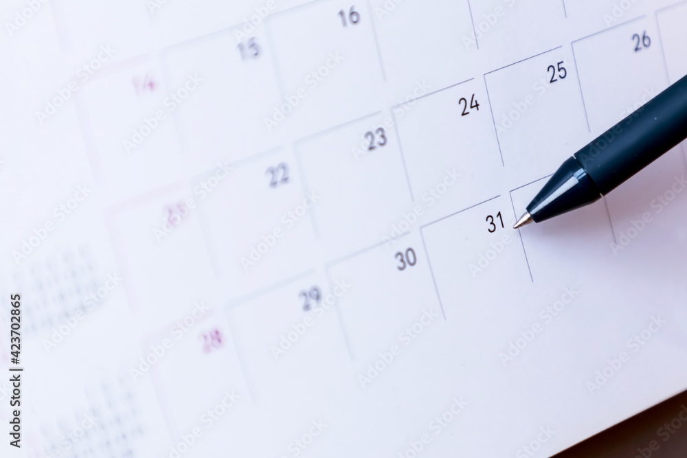 The date number 31 on calendar with black pen for mark the end of month. The date number 31 on calendar with black pen for mark the end of month.