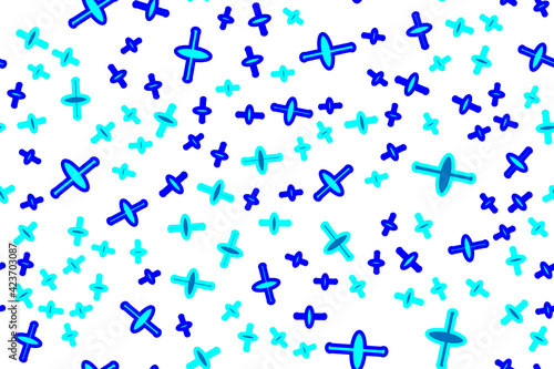 Seamless pattern of blue and blue figurines on a white background