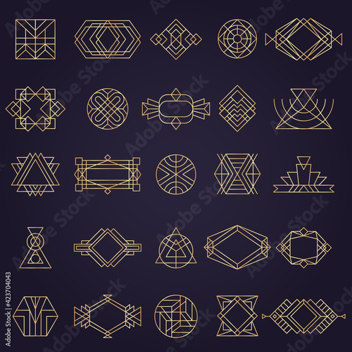 Art deco elements. Geometrical linear shapes for design projects circles dividers triangles arrows recent vector art deco collection