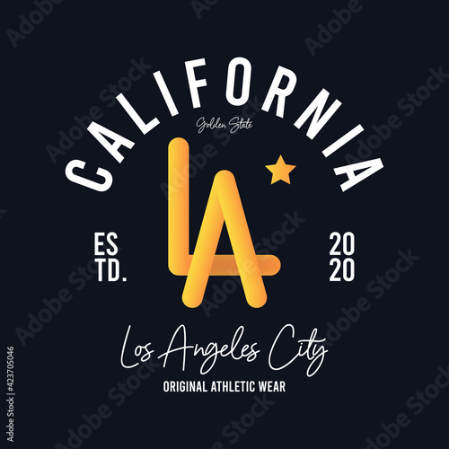 Los Angeles, California t-shirt design with photorealistic volumetric LA letters. Typography graphics for modern athletic tee shirt. Vector illustration.