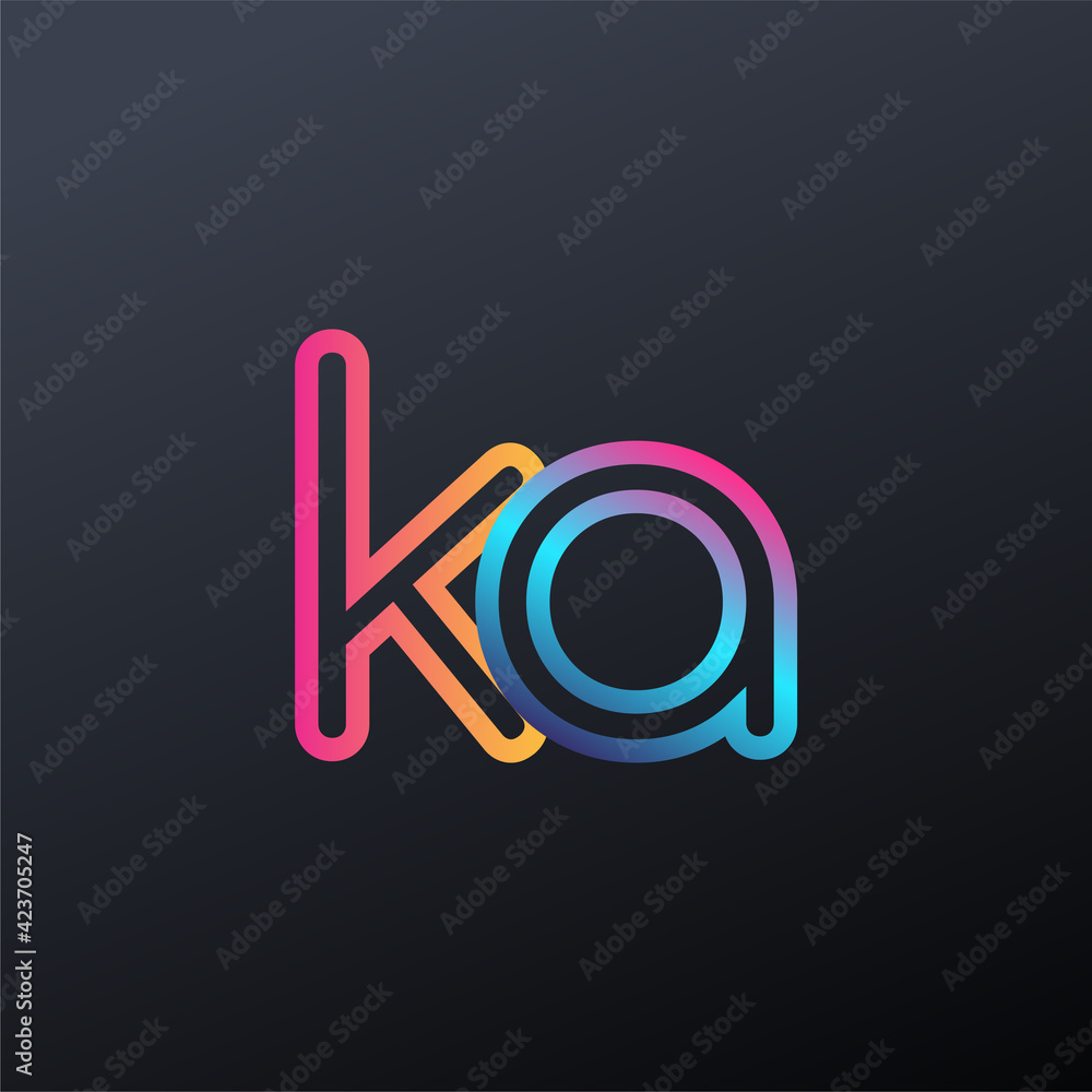 initial logo KA lowercase letter, colorful blue, orange and pink, linked outline rounded logo, modern and simple logo design. - obrazy, fototapety, plakaty 