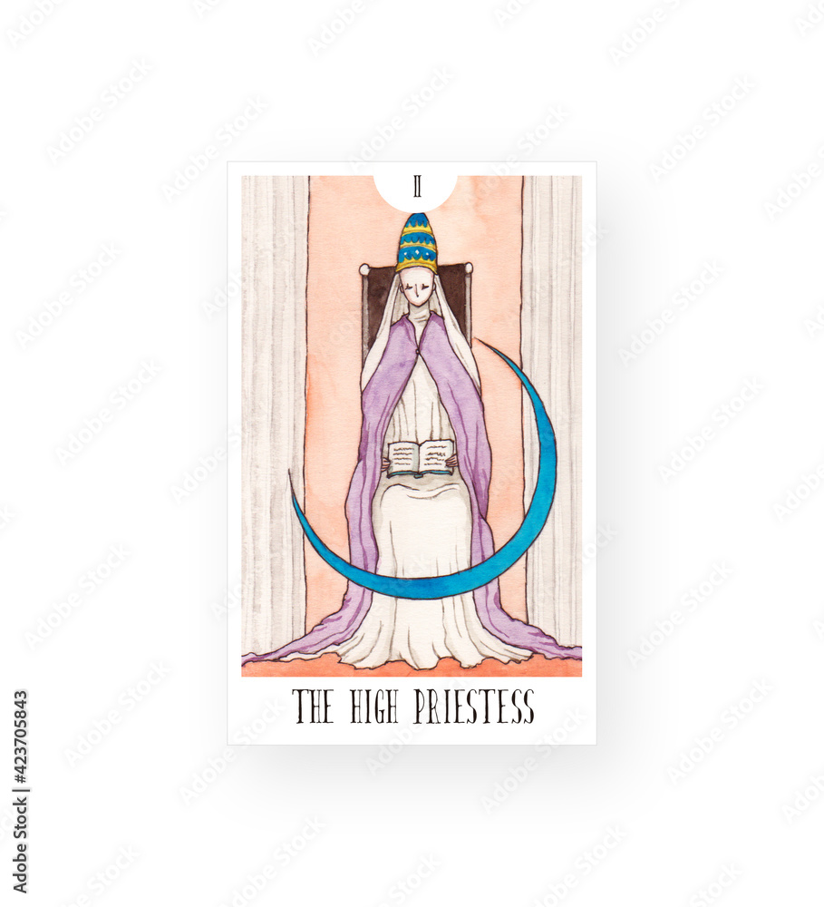 2 女教皇 The High Priestess タロット タロットカード 大アルカナ 水彩 イラスト Stock Illustration Adobe Stock