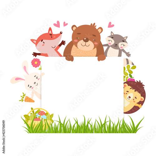 Forest animals border with place for your text.