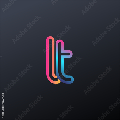 initial logo LT lowercase letter, colorful blue, orange and pink, linked outline rounded logo, modern and simple logo design. photo