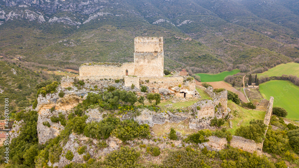 aerial view of ocio castle in alava, Spain
