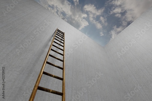Climbing the corporate ladder of success. Wall Sky, 3D rendering