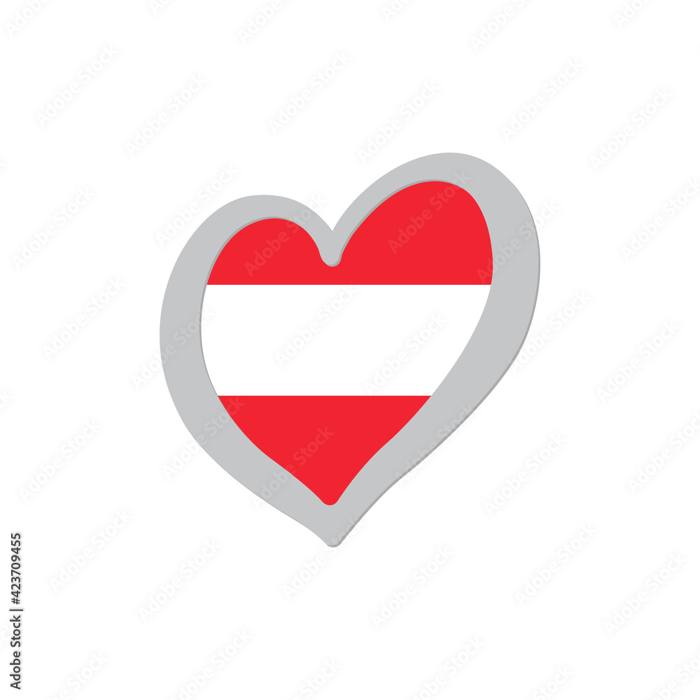 Austria flag inside of heart shape icon vector. Eurovision song contest symbol vector illustration Austria flag inside of heart shape icon vector. Eurovision song contest symbol vector illustration