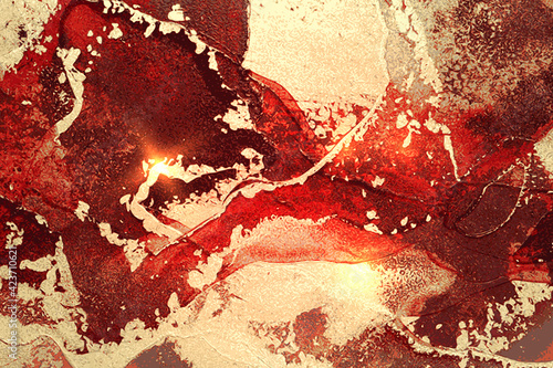 AbAbstract red, black and gold marble pattern with sparkles. Vector background in alcohol ink technique. Modern paint with glitter. Template for banner, poster design. Fluid art painting