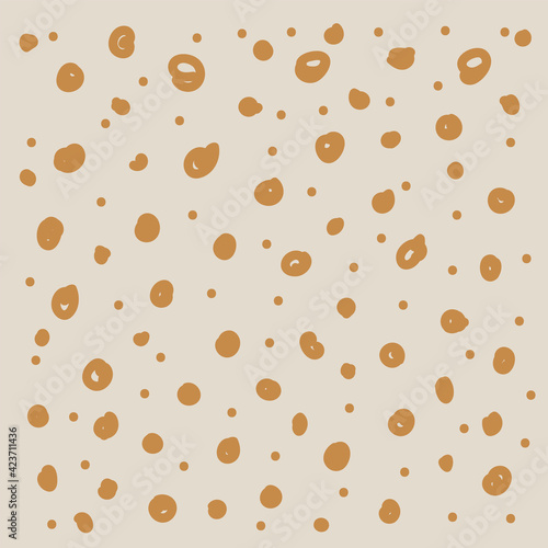 A pattern with golden dots. Textile background with gold dots. Hand-drawn pea swirls light background. Yellow-gold dot isolated pattern. Vector illustration