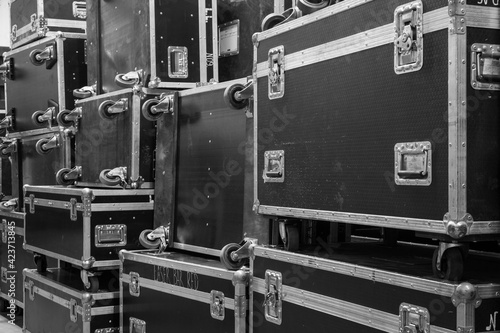 Fototapeta Protective flight cases on backstage zone