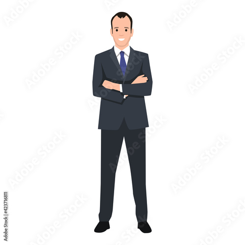 Businessman crossing his arms over his chest. Vector illustration.