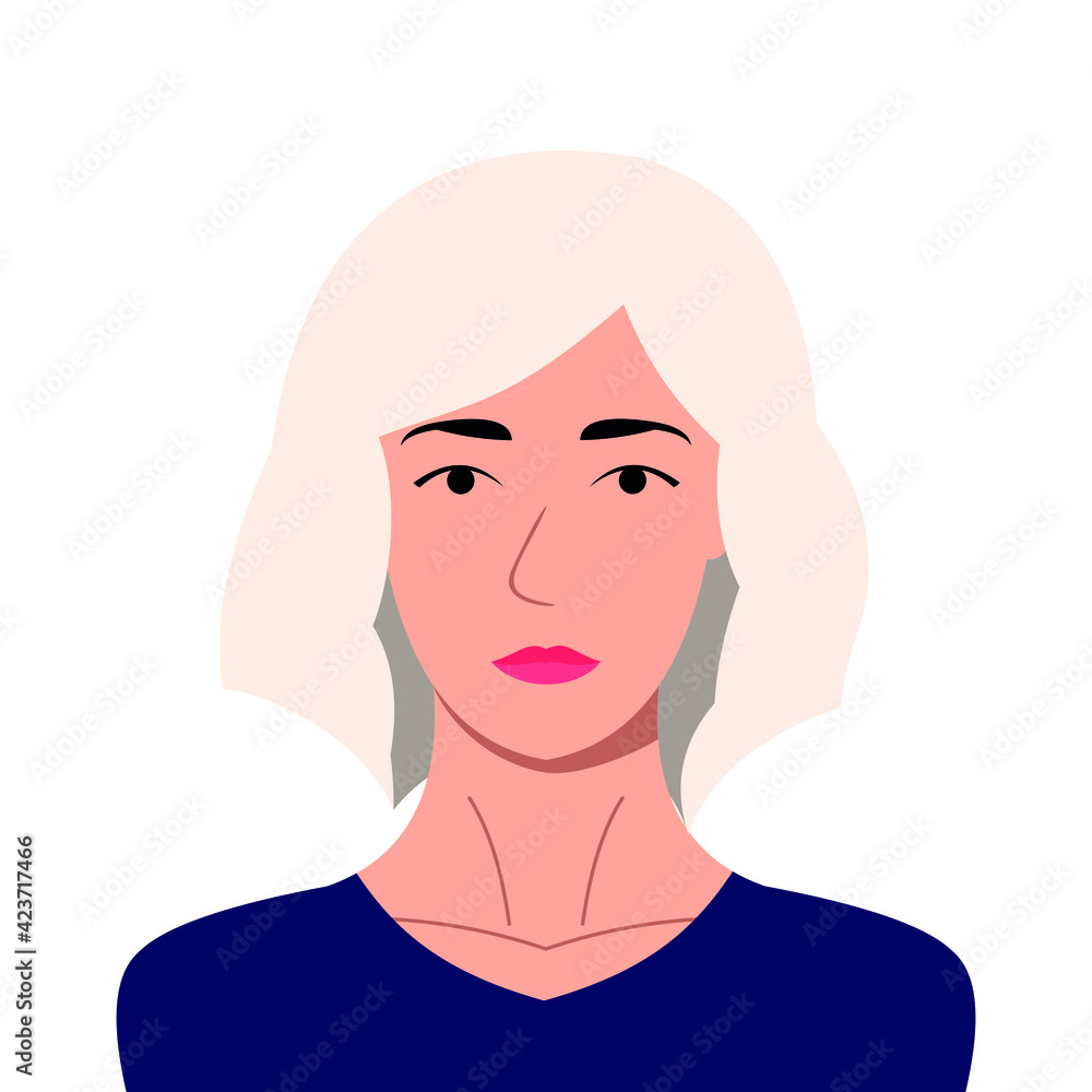 Portrait of a beautiful woman, blonde young model with white skin, girl on a white background, isolated illustration Portrait of a beautiful woman, blonde young model with white skin, girl on a white background, isolated illustration