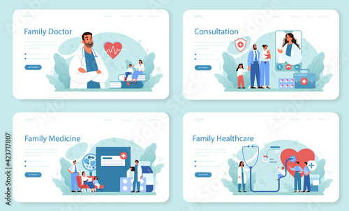 Family doctor web banner or landing page set. Healthcare, modern medicine © inspiring.team