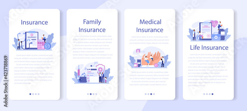 Health insurance mobile application banner set. Idea of security