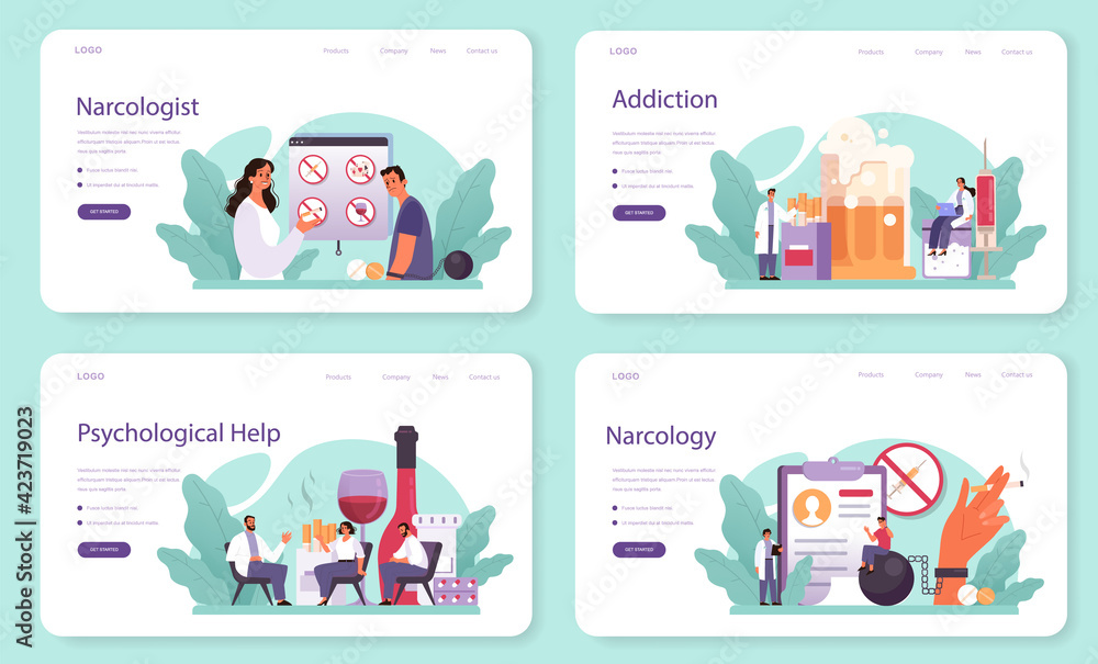 Fototapeta premium Narcologist web banner or landing page set. Professional medical specialist.