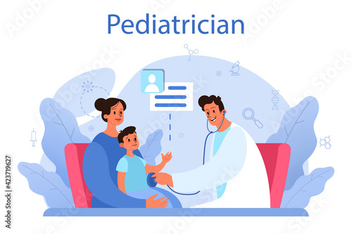 Pediatrician concept. Doctor examining a child with stethoscope.