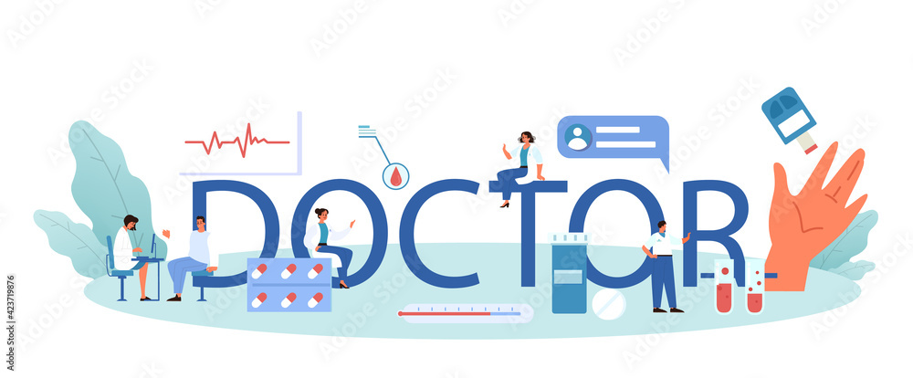 Physician or general healthcare doctor typographic header. Idea of doctor