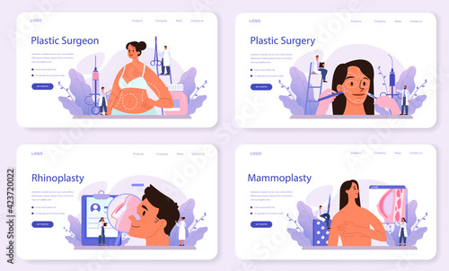 Plastic surgeon web banner or landing page set. Idea of body and face correction