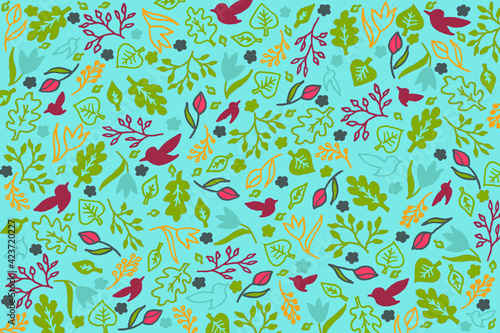 vector , pattern , spring , birds , blue , doodle