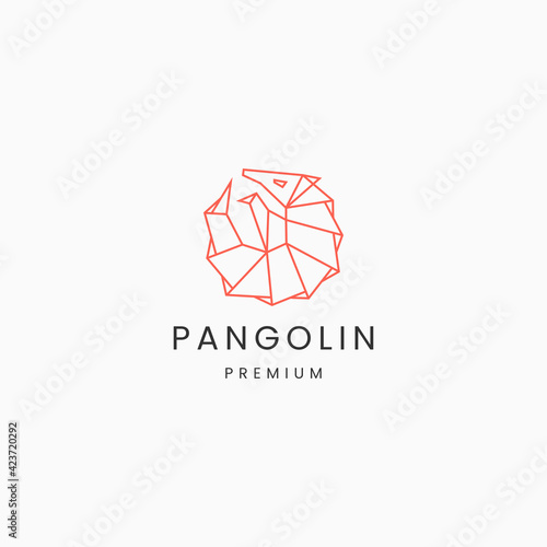 Mono line pangolin animal logo icon design template vector illustration