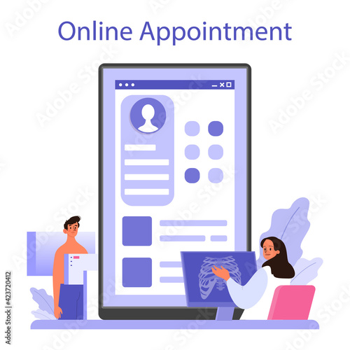Radiologist online service or platform. Doctor examing X-ray image