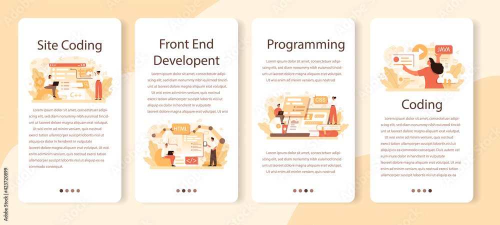 Website development mobile application banner set. Support and development