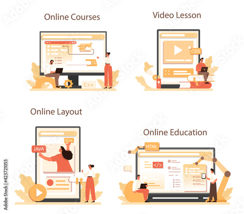 Website development online service or platform set. Support and development