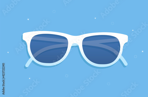 Sunglasses vector illustration - White glasses on blue background.
