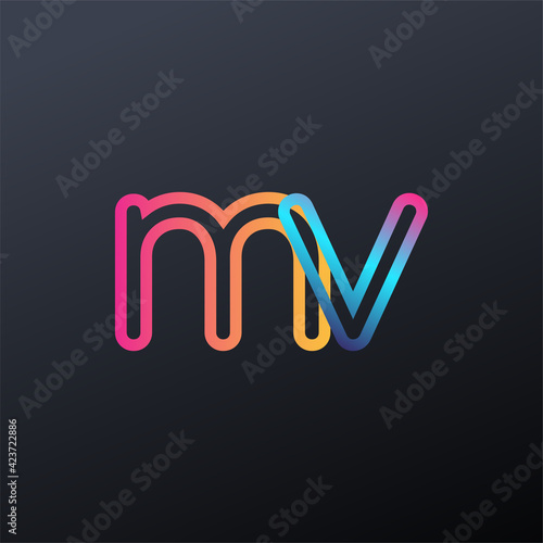initial logo MV lowercase letter, colorful blue, orange and pink, linked outline rounded logo, modern and simple logo design.