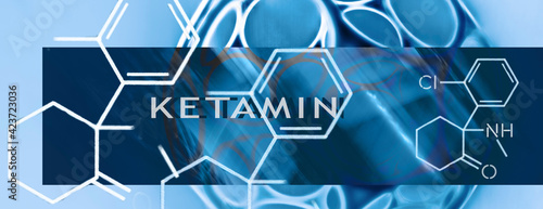 Ketamine. Dissociative ketamine. Chemical formula, molecular structure. Ilustration background for your desigen. © maaramore© 