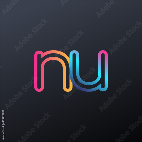 initial logo NU lowercase letter, colorful blue, orange and pink, linked outline rounded logo, modern and simple logo design.