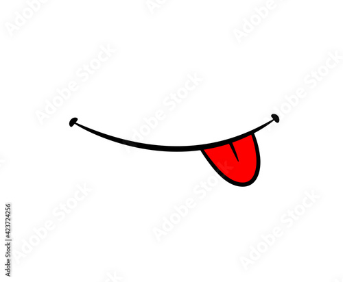 Smile with tongue out, a hand drawn vector doodle of a mouth smile line with red tongue sticking out, isolated on white background.