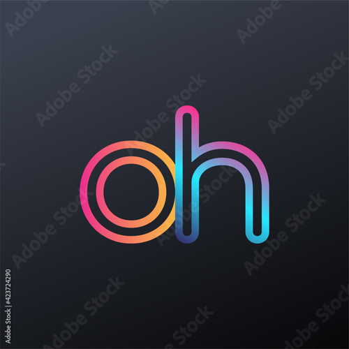 initial logo OH lowercase letter, colorful blue, orange and pink, linked outline rounded logo, modern and simple logo design.