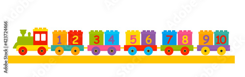 childrens constructor train with trailers with numbers from 1 to 10. the concept of preschool education.