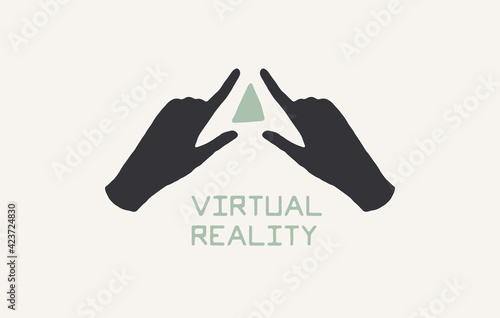 Hands with abstract triangle, vector logo