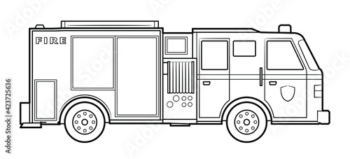 Canvastavla American fire engine illustration  - simple line art contour of vehicle