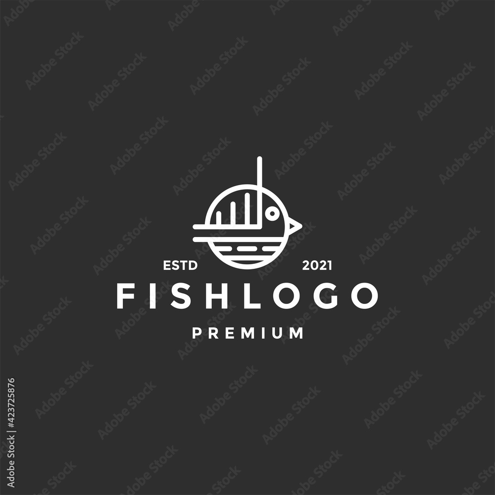 Fish in water Logo design vector template. Seafood restaurant shop shop Logotype icon concept. on black background